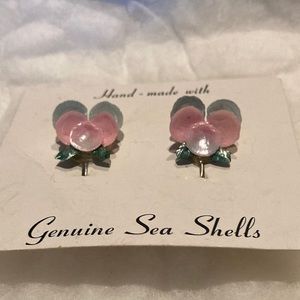 Hand-Made Pink and Blue Flower Clip On Earrings